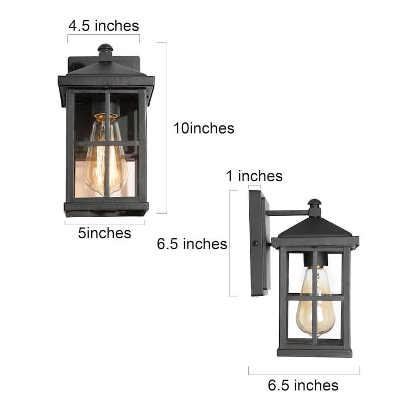 Bern 1-Light Black Square Outdoor Sconce Glass Wall Lights - L 5"x W 6.5"x H 9.5"