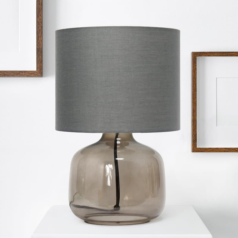 13.75" Modern Round Glass Table Lamp with Fabric Drum Shade for Bedroom or Living Room - 9"L x 9"W x 13.75"H