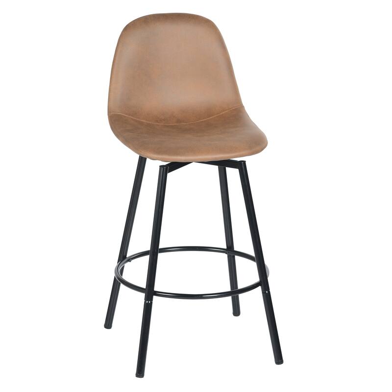 Homy Casa Faux Leather Tech Fabric Bar Stool with Backrest and Black Metal Frame - Counter Height & Bar Height, Rustic Brown - Counter Height