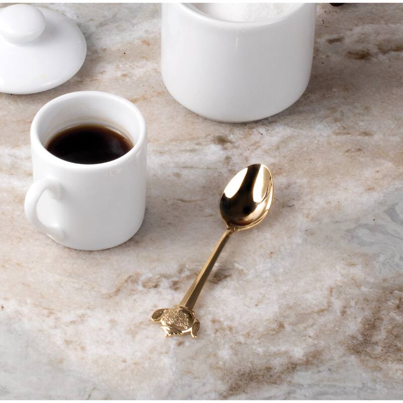Fino Demi Spoon Set, Teapot Design, Gold Plated Stainless Steel, Set of 12
