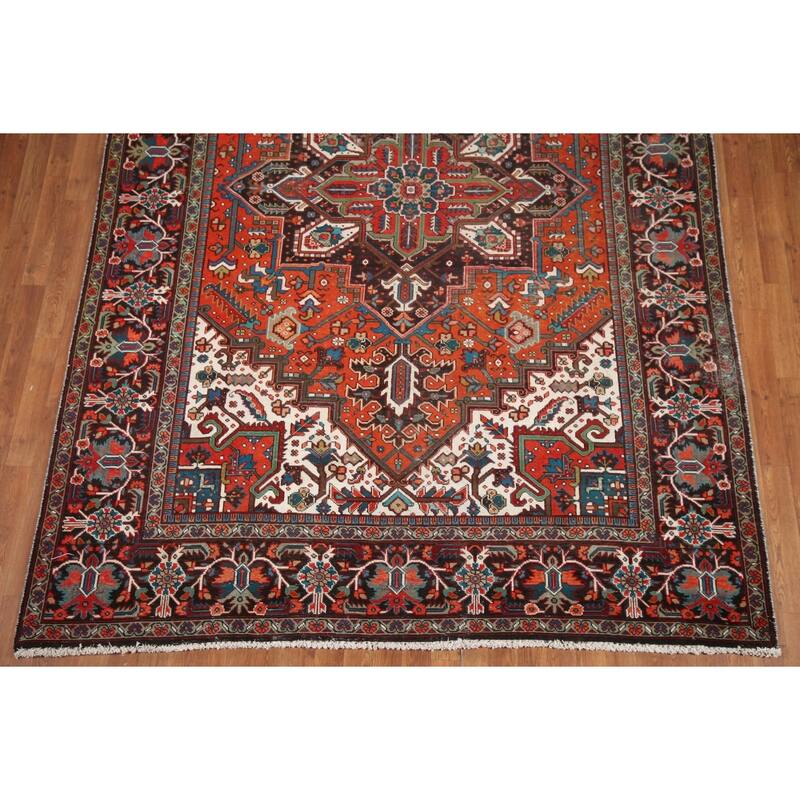 Hand Knotted Oriental 100% Wool Carpet Traditional Medallion Red Heriz Area Rug - 10' 7'' X 7' 2''