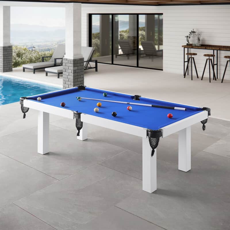 Eco-Pro Outdoor/Indoor Slate Pool Table with Pro Accessories 7ft - White-Royal blue