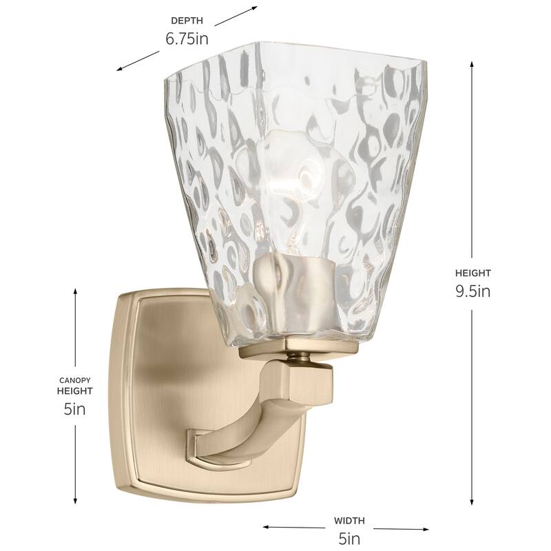 Kichler Lighting Marant 9.5" 1-Light Wall Sconce with Clear Water Glass in Champagne Bronze