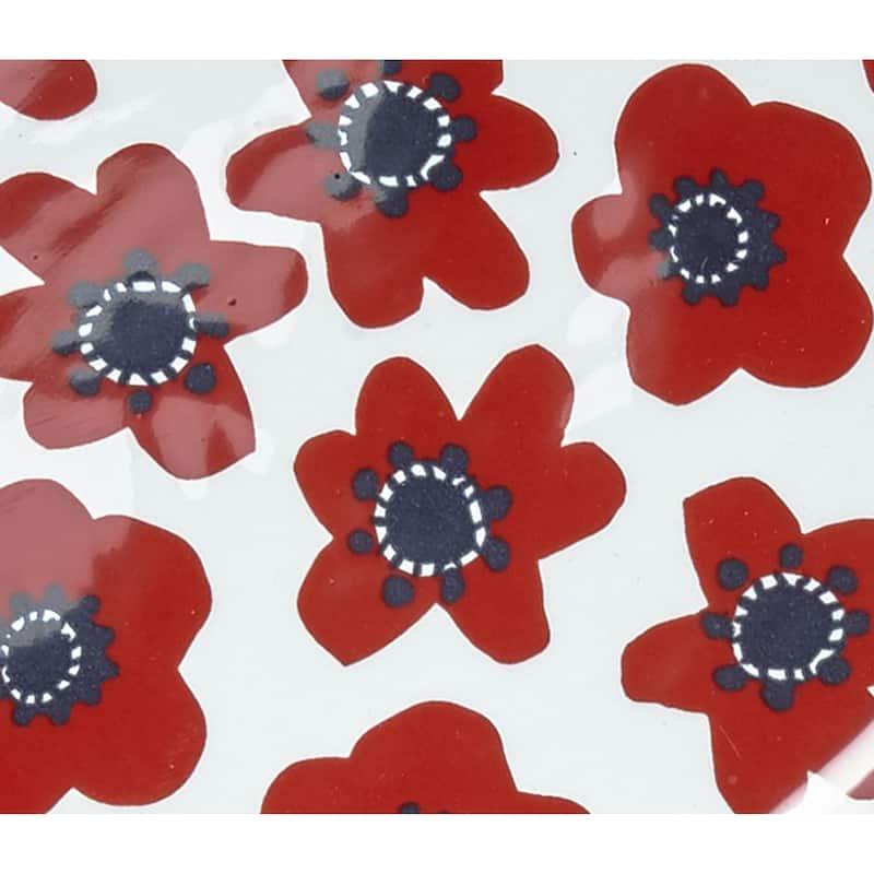 Happy Flower Red Floral on White Earthenware Rectangle Platter with Handles Dishwasher Safe, 17L x 9W inches