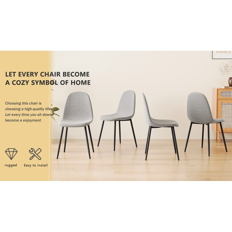 Dining Chairs Set of 4, Modern Kitchen Dining Chairs, Parsons Chair Side Chair with Linen Padded Seats and Metal Leg
