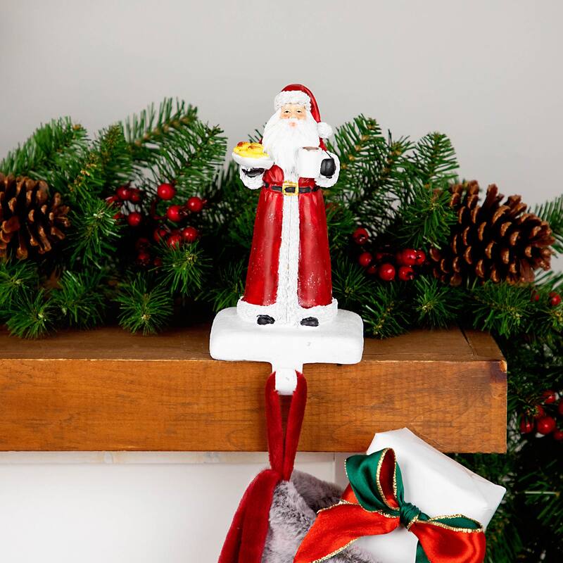 7" Santa with Cookies and Hot Cocoa Christmas Stocking Holder