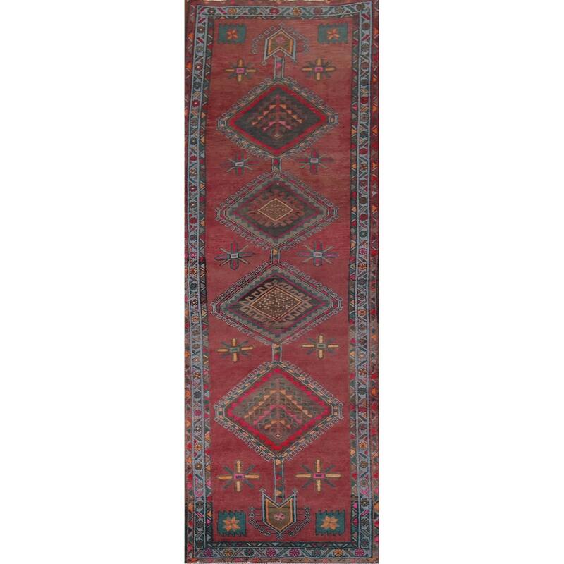 Tribal Ardebil Vintage Persian Runner Rug Handmade Wool Carpet - 3'5" x 12'9"