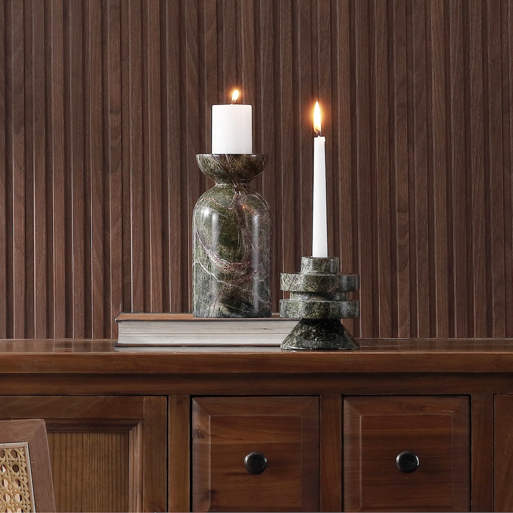 SAFAVIEH Home Thea Green/Red Marble Taper/Pillar Candle Holder Set of 2
