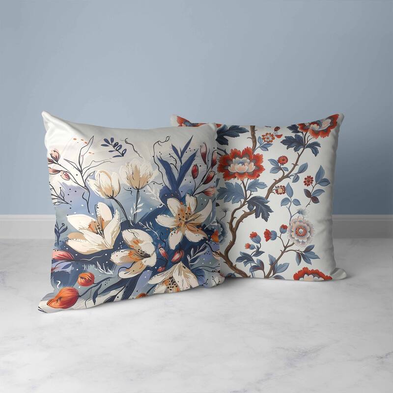 Painted Paradise Faux Suede Reversible Throw Pillow Blue and Red