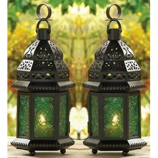 Emerald Glass Moroccan Candle Lantern 10 inches Free Shipping