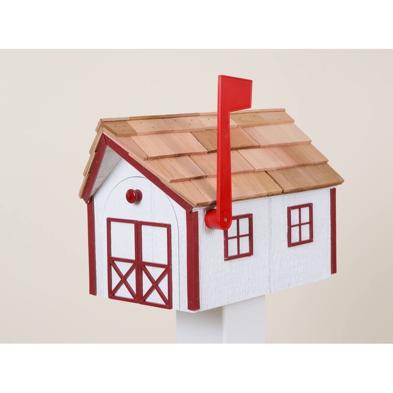 Wooden Mailbox - White/Red