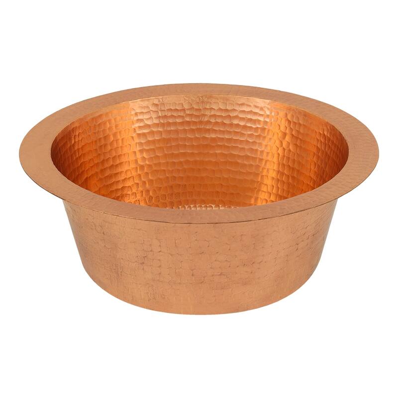 12" Round Hammered Copper Bar Sink with 2" Drain Opening in Polished Copper, Matching Drain and Accessories
