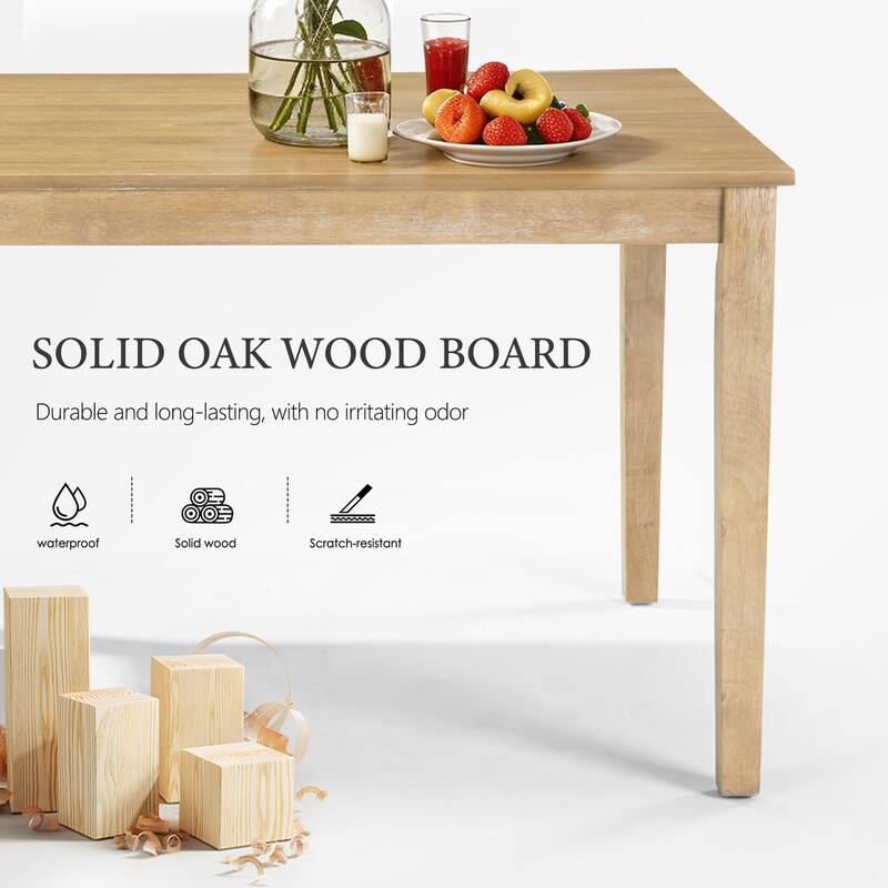 Farmhouse Style Solid Wood Dining Table, Rubberwood Legs With Adjustable Glides, Mdf + Rubberwood Veneer Top