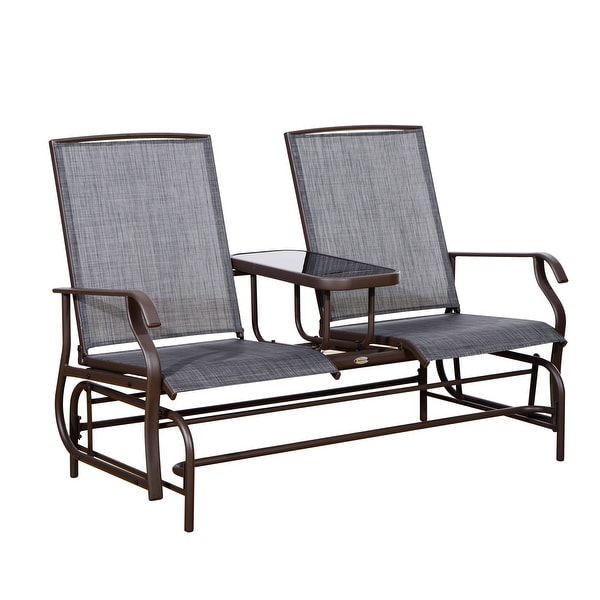 Outsunny Two Person Outdoor Mesh Fabric Patio Double Glider Chair with Center Table. Opens flyout.