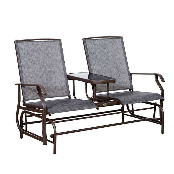 Shop Black Friday Deals On Outsunny Two Person Outdoor Mesh Fabric Patio Double Glider Chair With Center Table Overstock 18013207