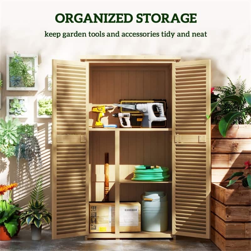 Outdoor Garden Storage Shed with 4 Shelves and Lockable Doors - 34.25" L x 18.25" W x 63" H