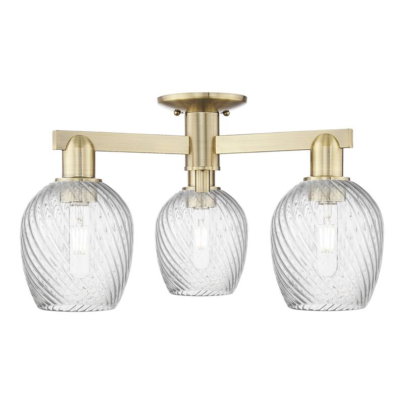 Innovations Lighting 716-3F-12-24 Salina Semi-Flush Salina 3 Light 24" - Antique Brass / Clear Spiral Fluted