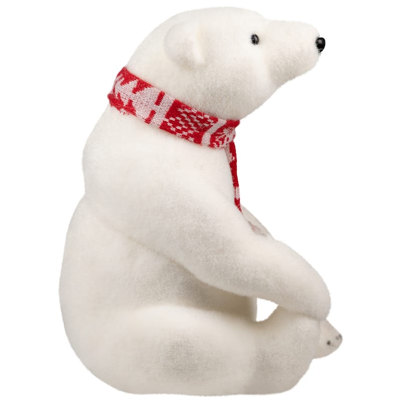 Sitting Polar Bear with Scarf Christmas Figure - 12.25" - White and Red