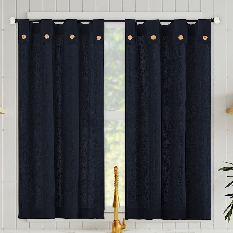 Archaeo Cotton Blend Button Tab Top Cafe Curtain Pair - 54" x 36" - Navy Blue