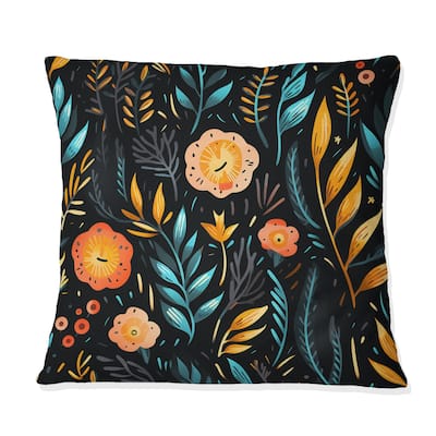 Designart "Tribal Botanical Orange And Blue" Floral Printed Throw Pillow