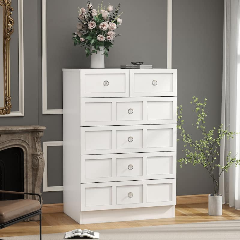 6 Drawer Wood Dresser with Fluted Panel Storage Organizer for Bedroom