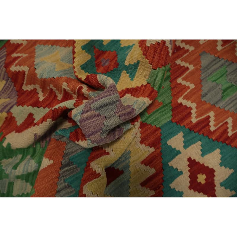 Hand Woven Oriental 100% Wool Carpet Southwestern Tribal Oranges & Rust Kilim Area Rug - 6' 2'' X 4' 3''