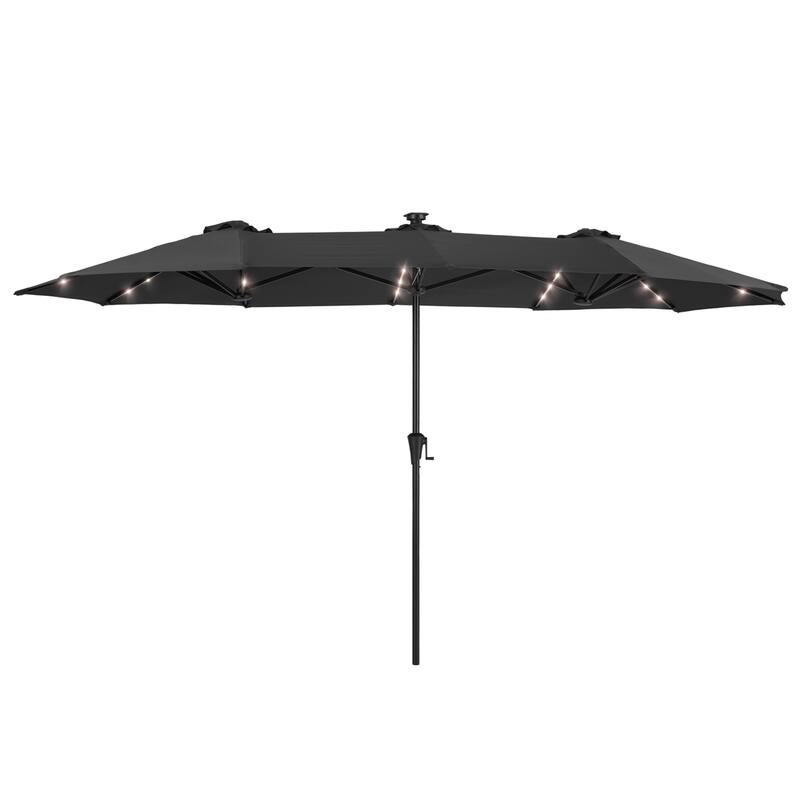 LIVOOSUN 13 x 7.2ft Large LED Double-Sided Rectangular Outdoor Patio Market Umbrella with Crank, Solar Panel, Navy Blue