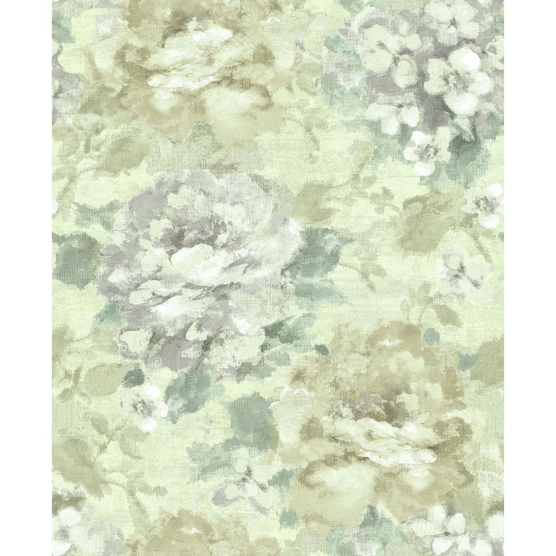 Seabrook Designs Ennio Brushstrokes Floral Unpasted Wallpaper - 20.5 in. W x 33 ft. L - Metallic Cream & Grey