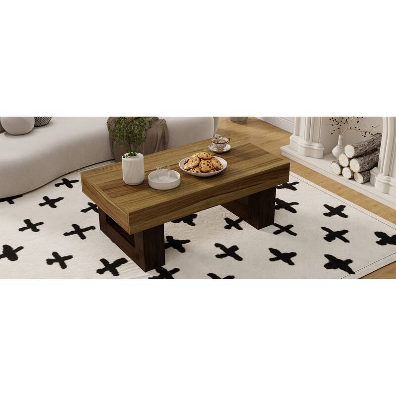 42 Inch Wood Rectangular Coffee Table, All MDF Farmhouse Accent Center Low Cocktail Tea Table with Sturdy Base