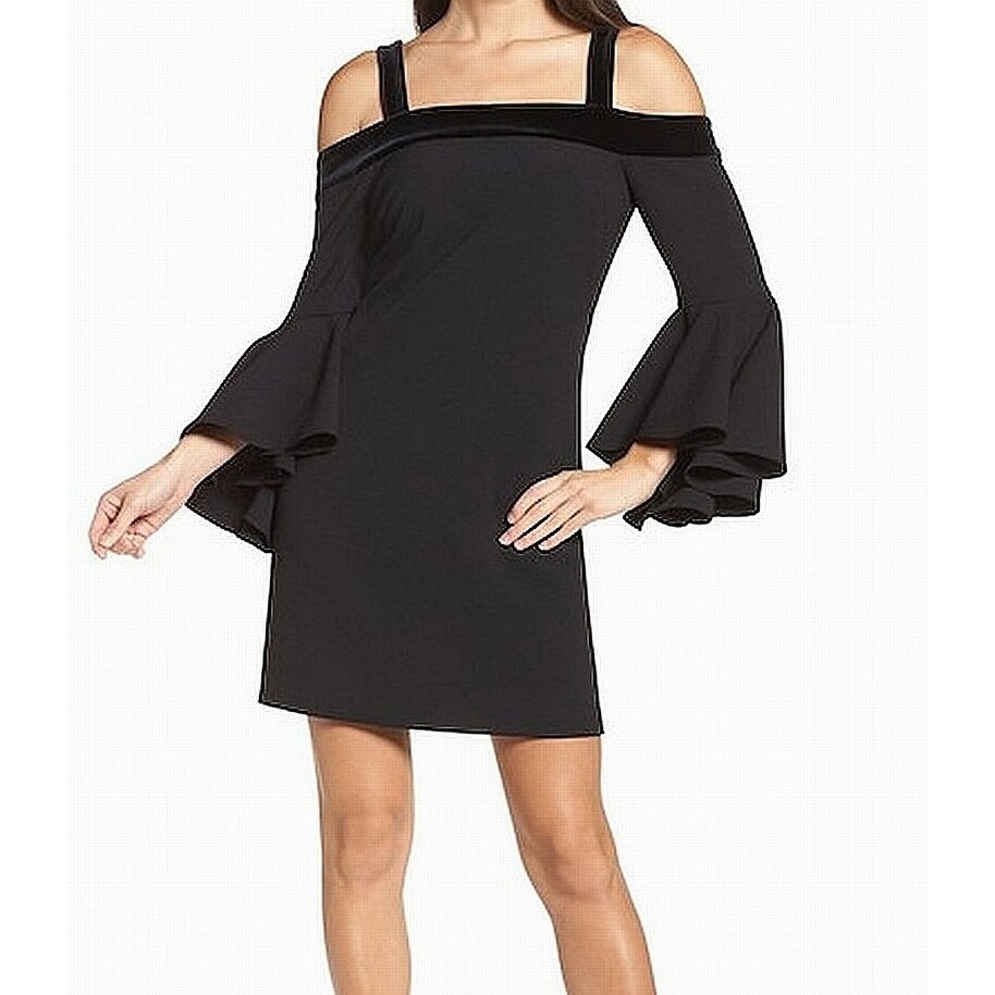 Shop Chelsea28 Women Velvet Trim Ruffle Sleeve Shift Dress Free
