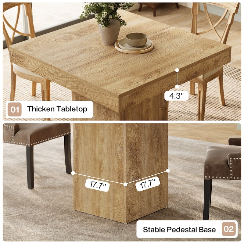 39 Inches Square Dining Table with Sturdy Pedestal Base - 39" W x 39" D x 31.5" H