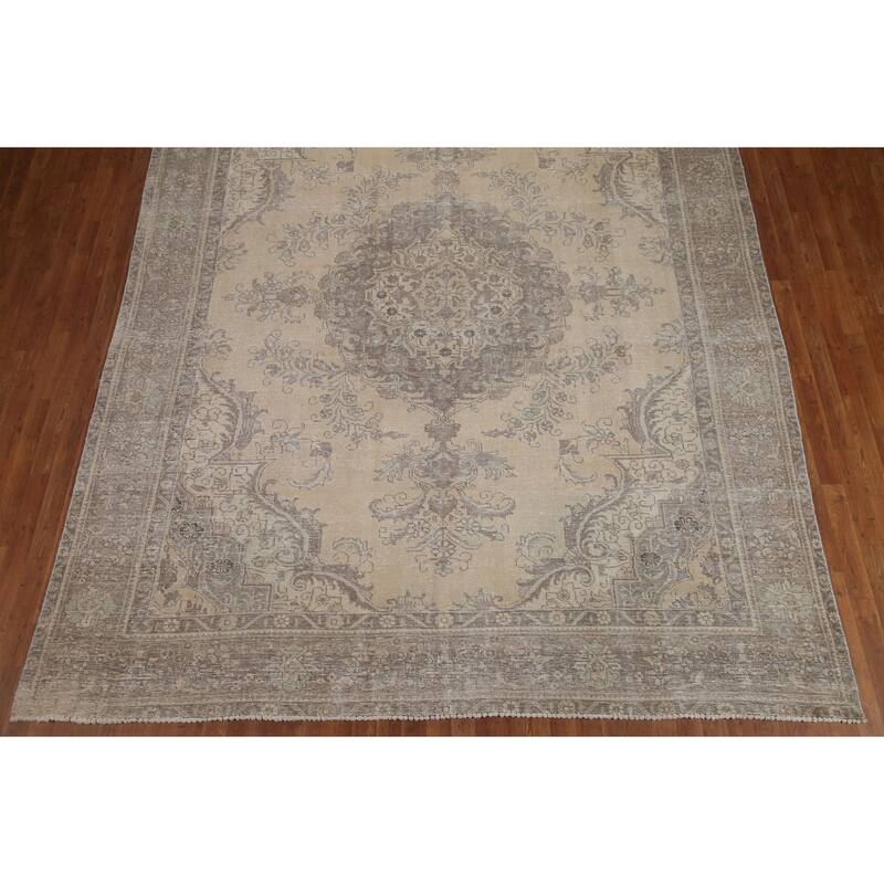 Hand Knotted Oriental 100% Wool Carpet Traditional Medallion Beige & Ivories Tabriz Area Rug - 12' 6'' X 9' 6''