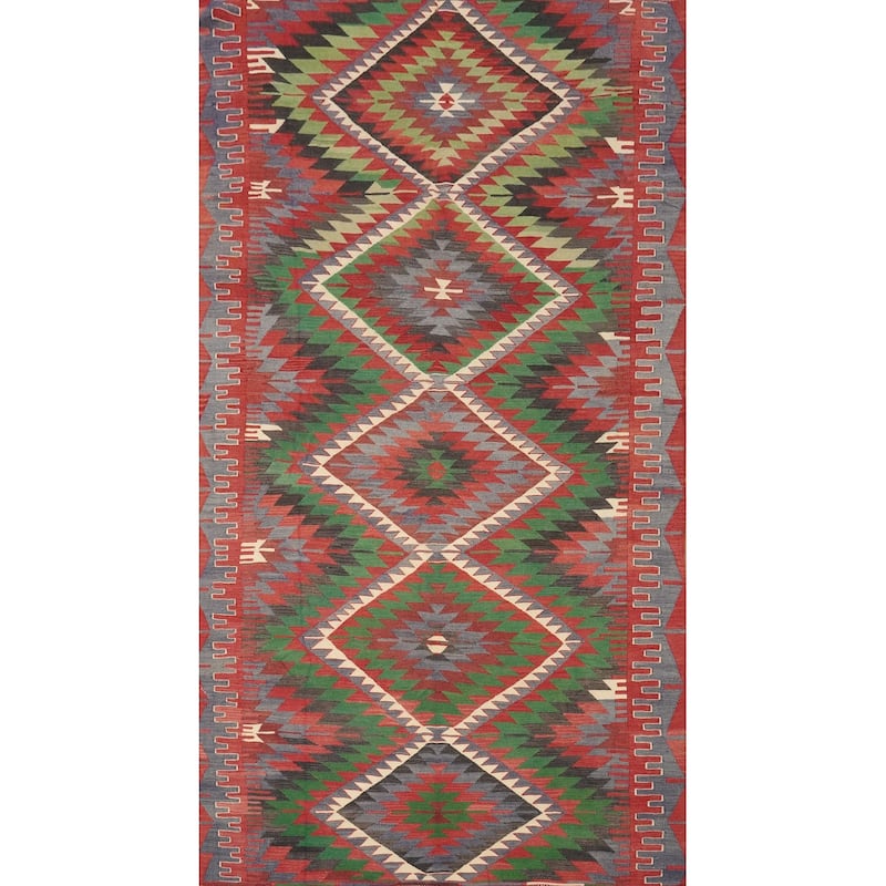 Hand Woven Oriental 100% Wool Carpet Southwestern Tribal Multi-Colored Kilim Area Rug - 9' 4'' X 5' 4''
