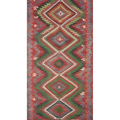 Hand Woven Oriental 100% Wool Carpet Southwestern Tribal Multi-Colored Kilim Area Rug - 9' 4'' X 5' 4''