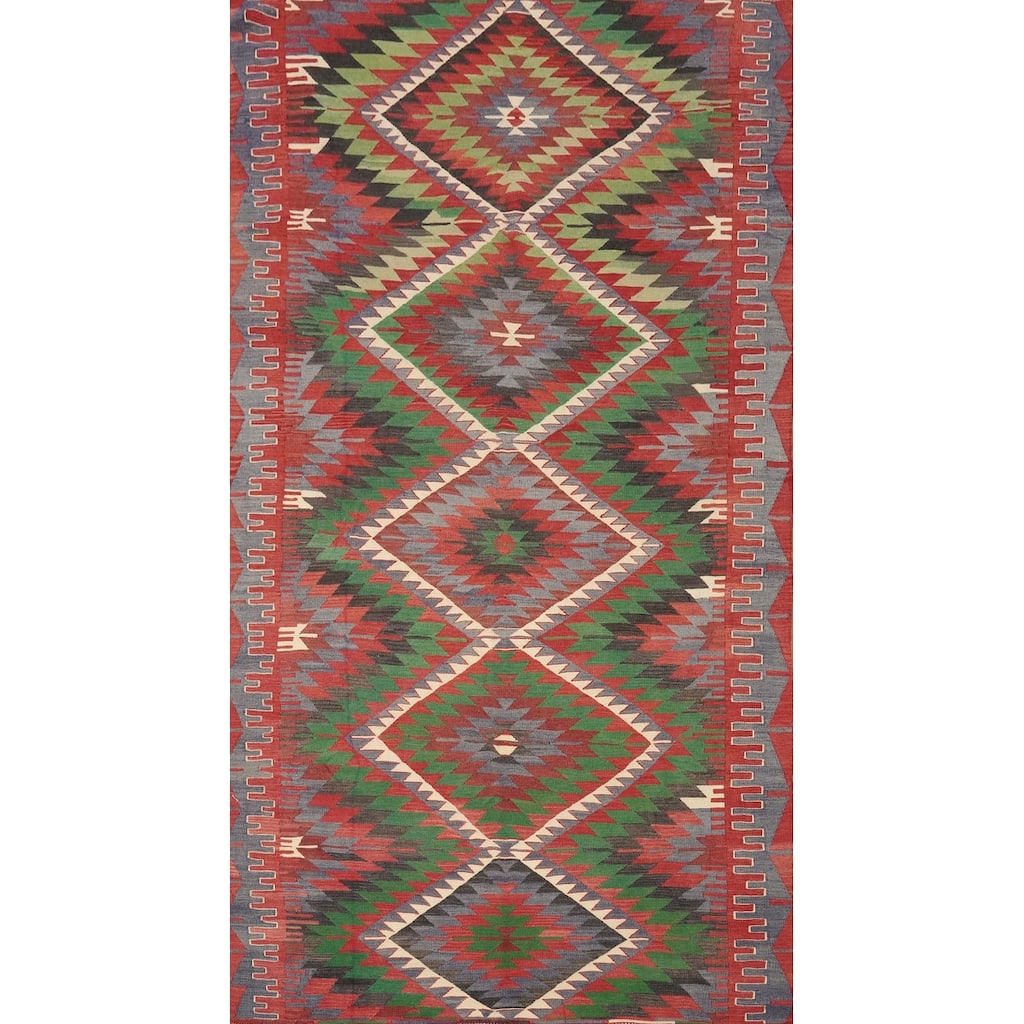 Hand Woven Oriental 100% Wool Carpet Southwestern Tribal Multi-Colored Kilim Area Rug - 9' 4'' X 5' 4''