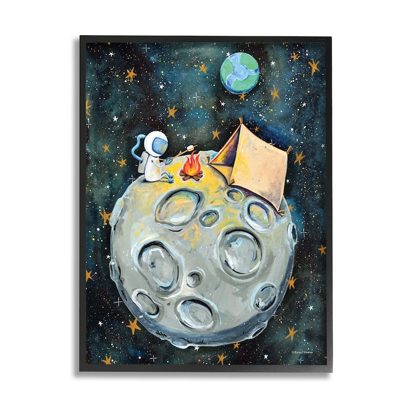 Stupell Astronaut Camping Moon Whimsical Stars Outer Space Framed Wall Art - Blue - 11 x 14 - Black