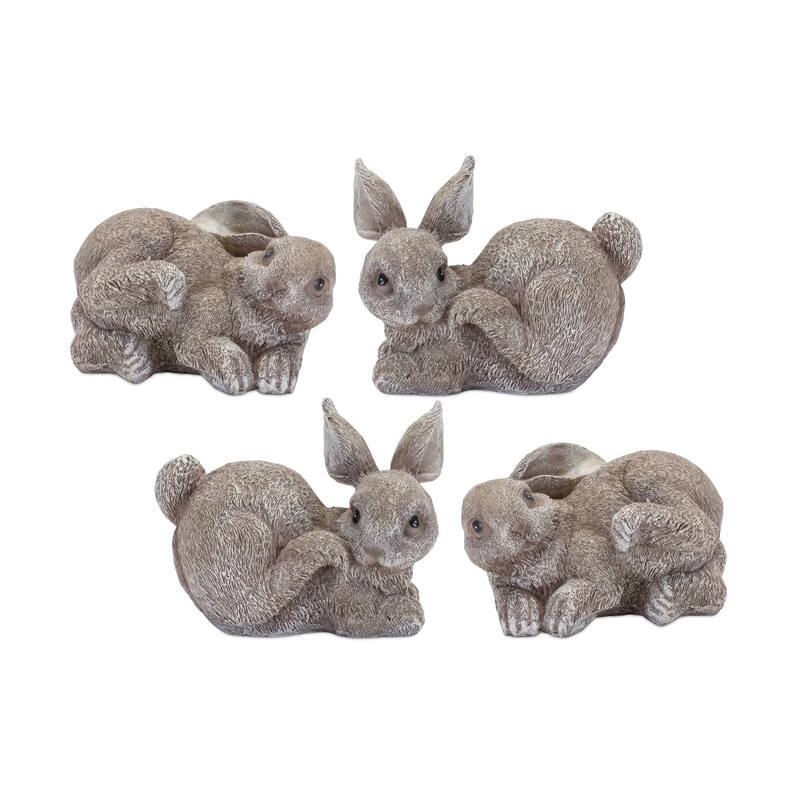 HomeRoots Set of Four 4" Gray and Brown Polyresin Rabbit Figurine Tabletop Sculpture - 5.25' X '4' X '5