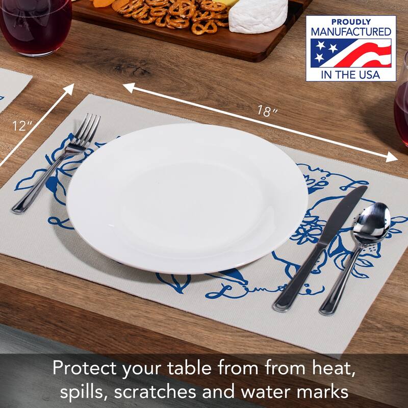 Cobalt Lemons 4-Pack Poly-Cotton Blend Placemats Manufactured in The USA Machine Washable Dryer Safe