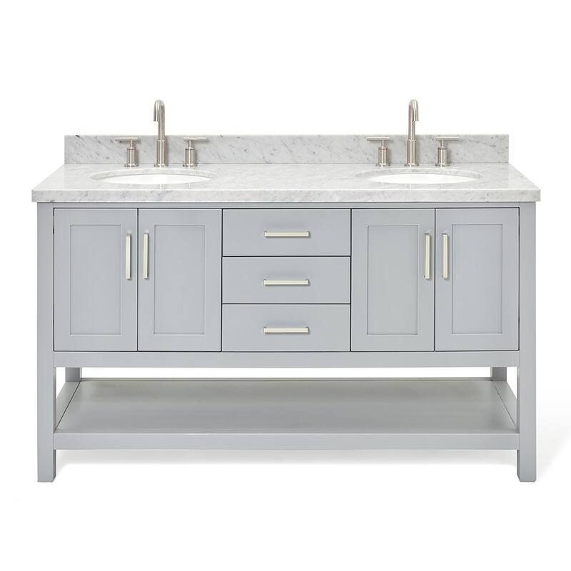 Ariel S061DCWOVO Magnolia 60" Free Standing Single Basin Vanity Set - Grey / Carrara White Top - Steel Finish