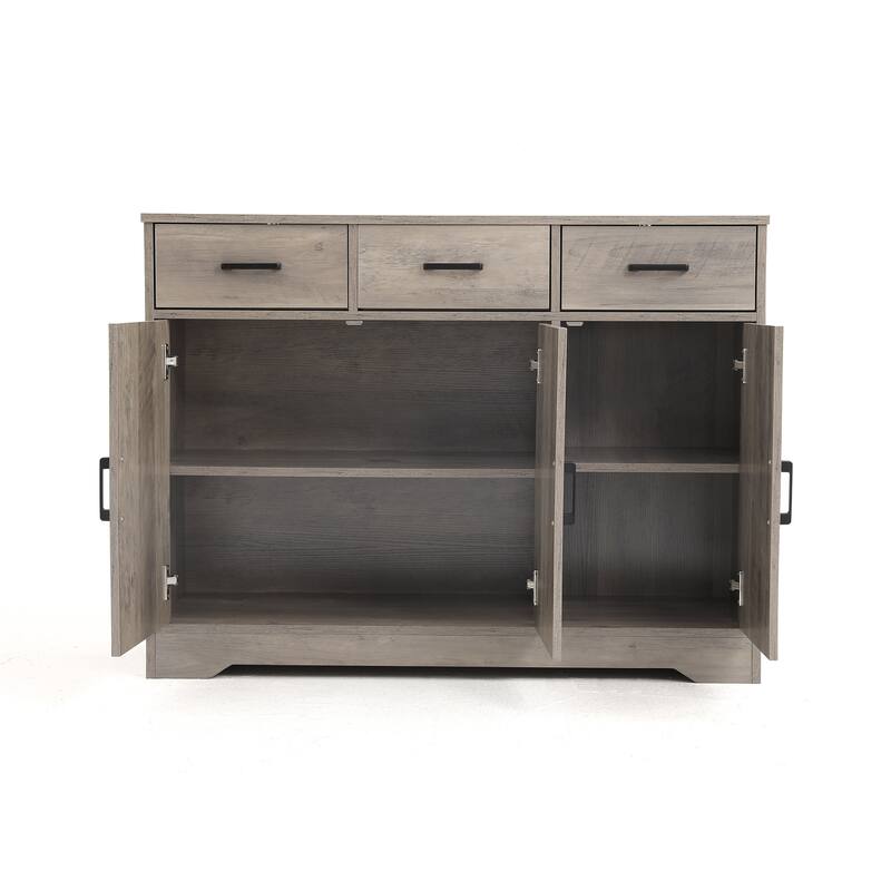Barn Door Buffets Storage Cabinet Sideboards with 3 Drawers
