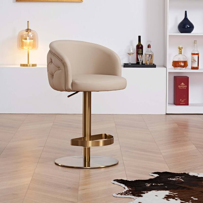 Khaki PU Bar Stool Adjustable Height and Swivel for Kitchens Bars Restaurants and Cafes