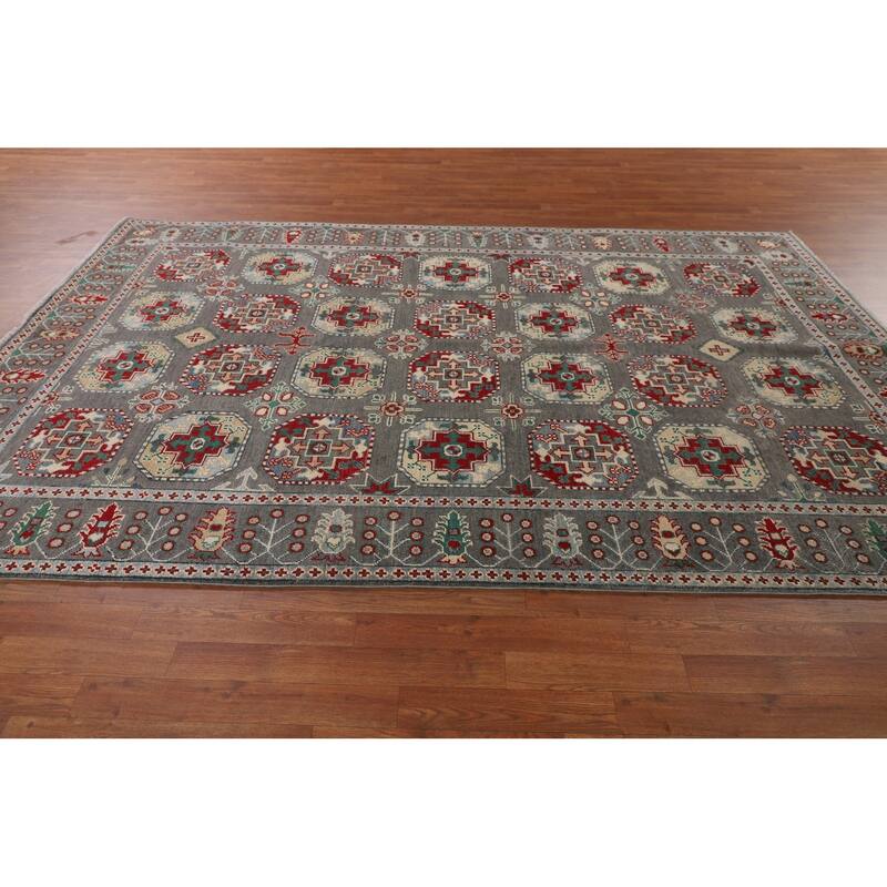 All-Over Gray Kazak Oriental Area Rug Handmade Living Room Wool Carpet - 6'8" x 9'8"
