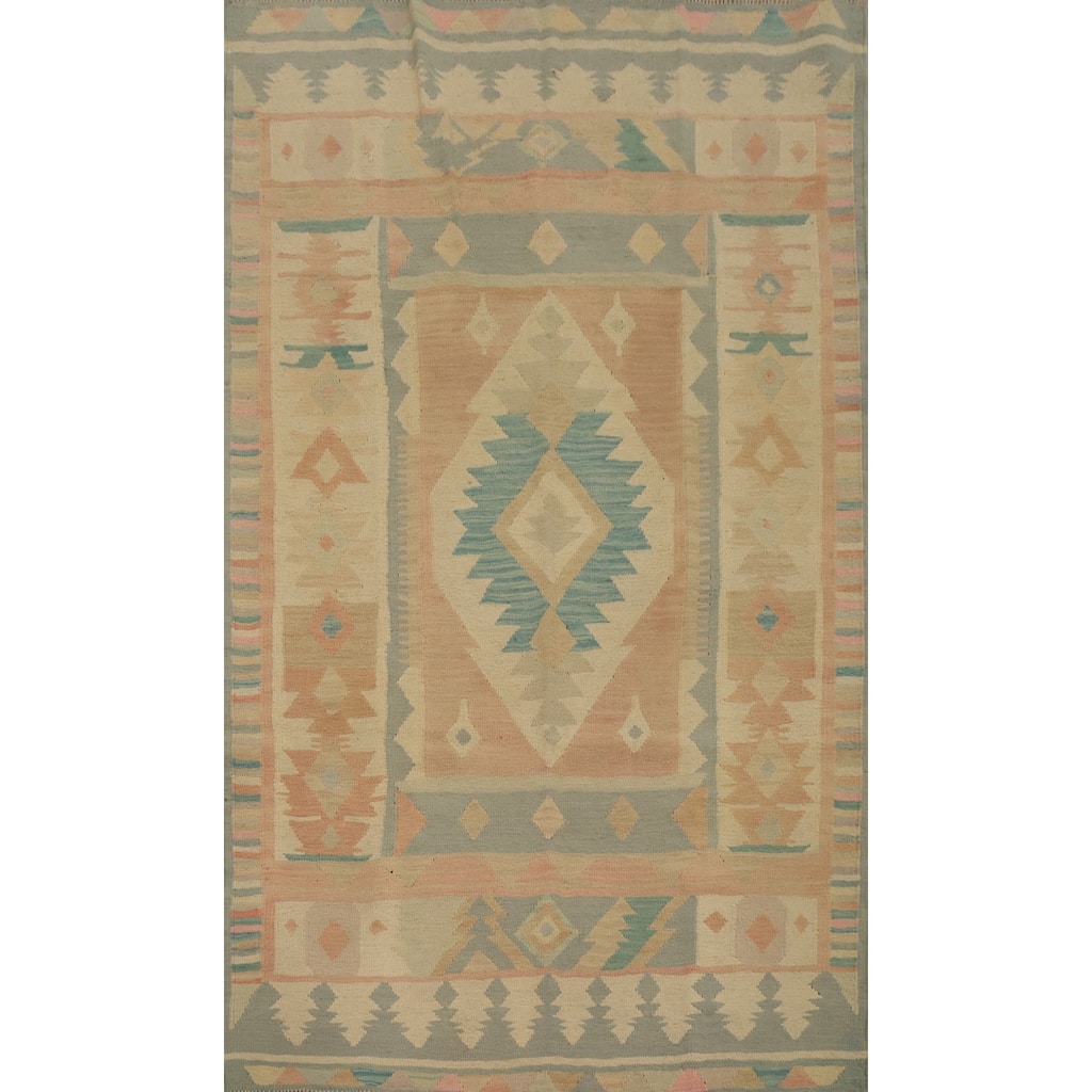 Hand Woven Oriental 100% Wool Carpet Southwestern Tribal Multi-Colored Kilim Area Rug - 6' 2'' X 3' 10''