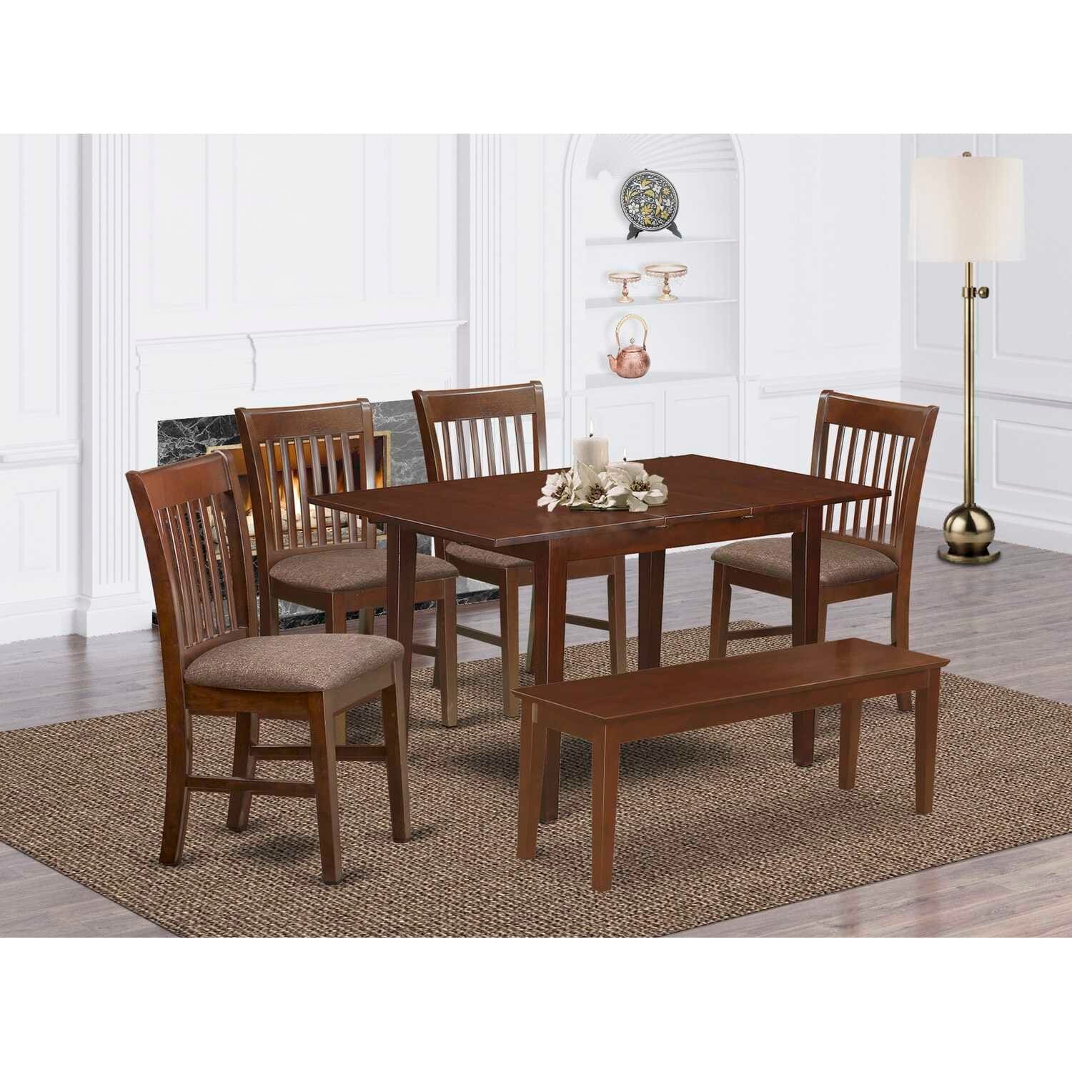 Elegant Dining Room Set - Mahogany Table & 6 Chairs - Rectangle Table with Leaf - Hardwood Construction