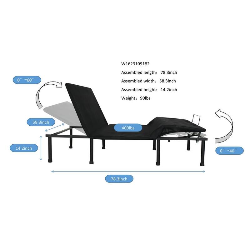 Motorized Adjustable Bed Base with Head and Foot Inclines, Full, Queen, Twin XL, Noise-Free, Quick Assembly
