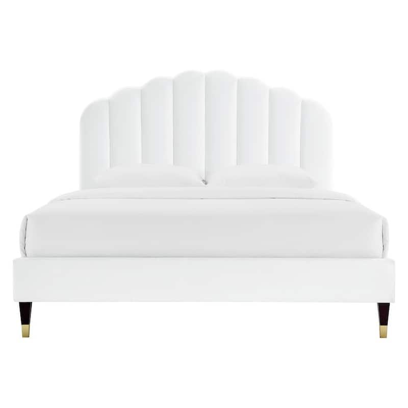 Daisy Performance Velvet Platform Bed Wood and Gold Legs