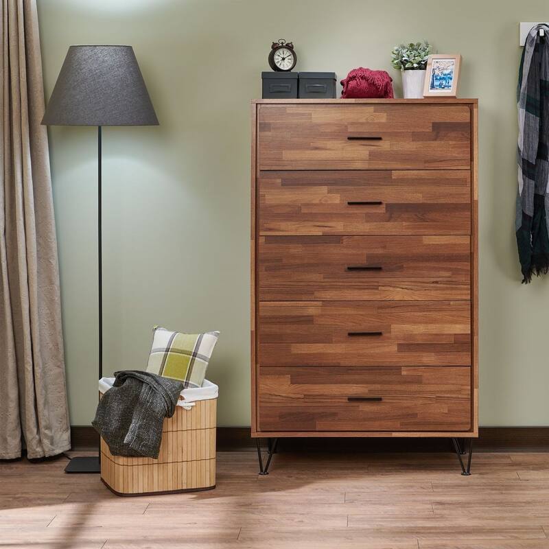 5-Drawer Solid Wood Vertical Chest, Modern Wooden Chest of Drawers with Spacious Storage Space for Bedroom, Lliving room