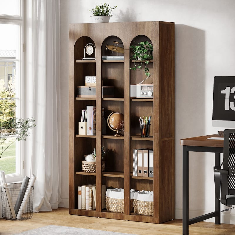 5-Tier Arched Bookshelf, 70.87-Inch Tall Bookcase for Home Office, Living Room - 39.37" W x 11.81" D x 70.87" H - Brown