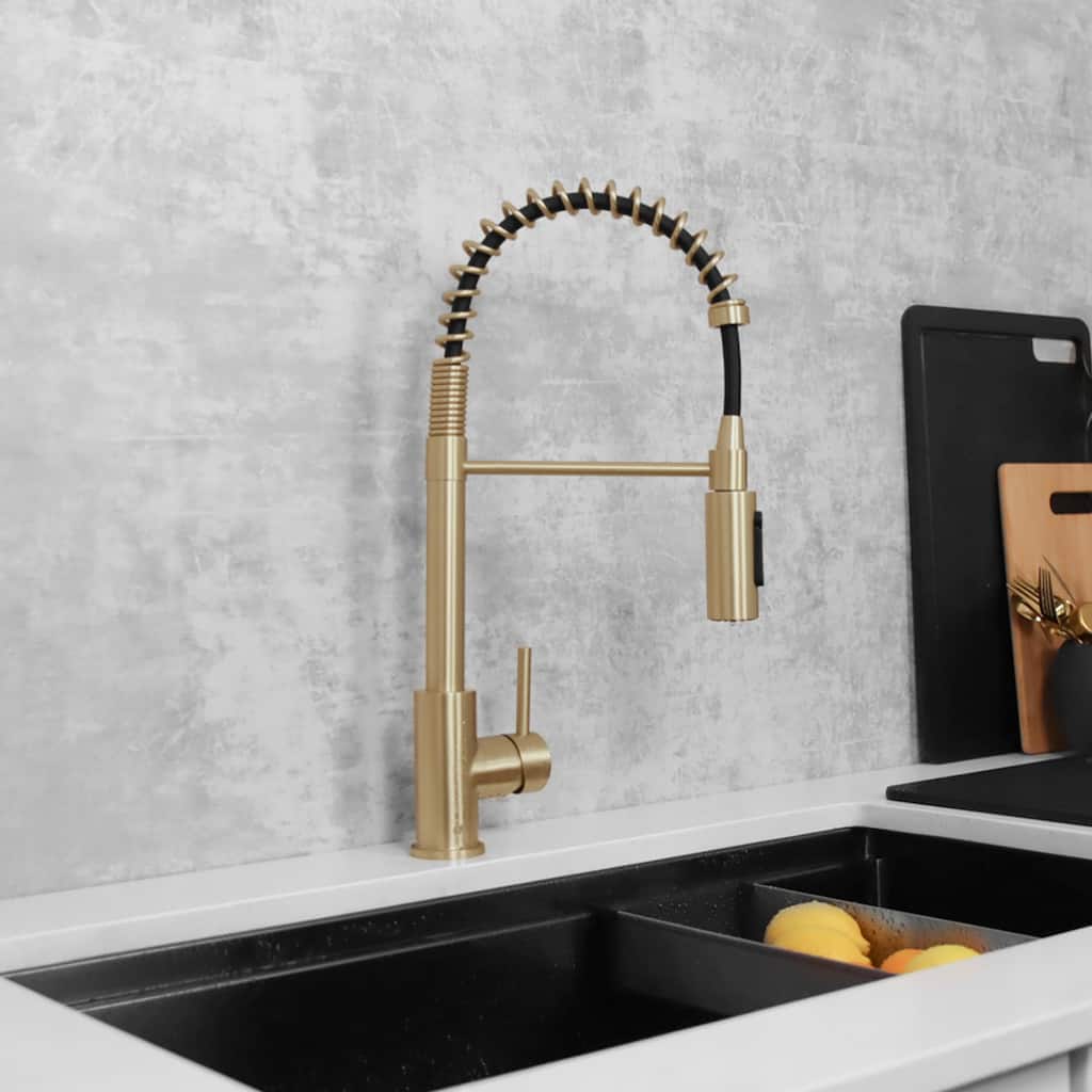 Milano Pull-Down Kitchen Faucet with water filter. Stainless Steel Gold.