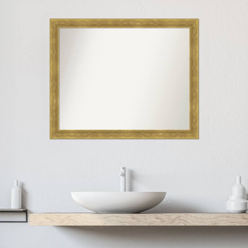 Angled Non-Beveled Wood Framed Bathroom Vanity Wall Mirror